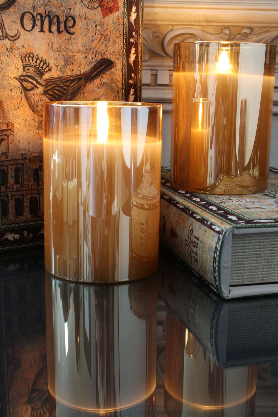 Battery Operated Champagne Pillar Candle 3.5"x 5"