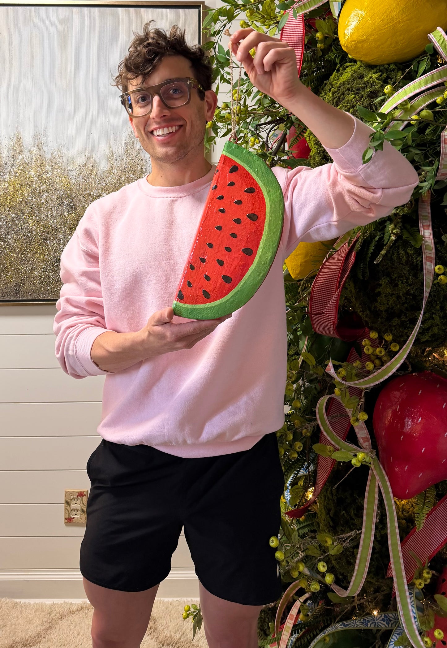 Paper Mache Hanging Watermelon 12"