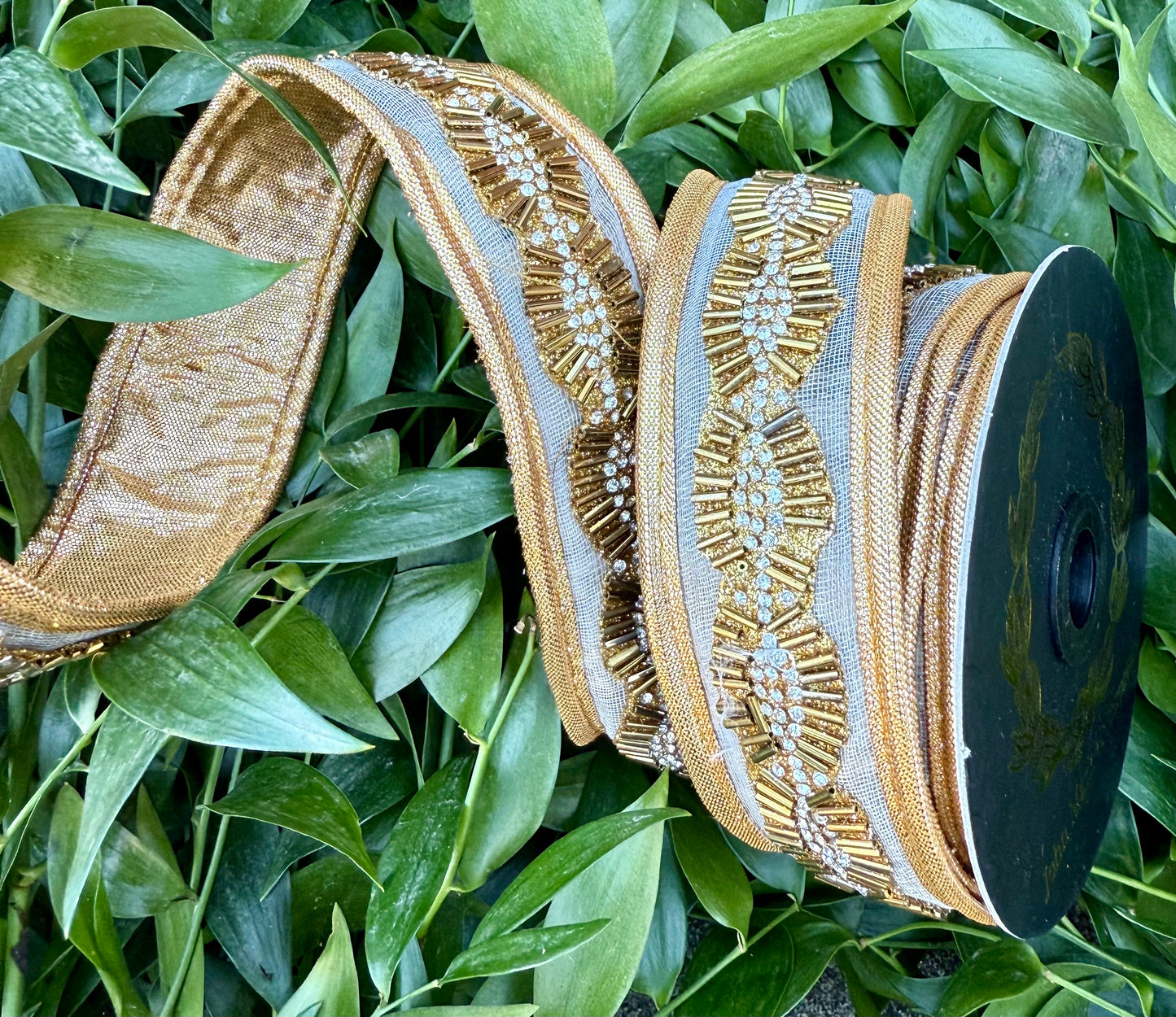 JME Gold Bead Trim with Gold Metallic Back Ribbon 1.5"x5YD