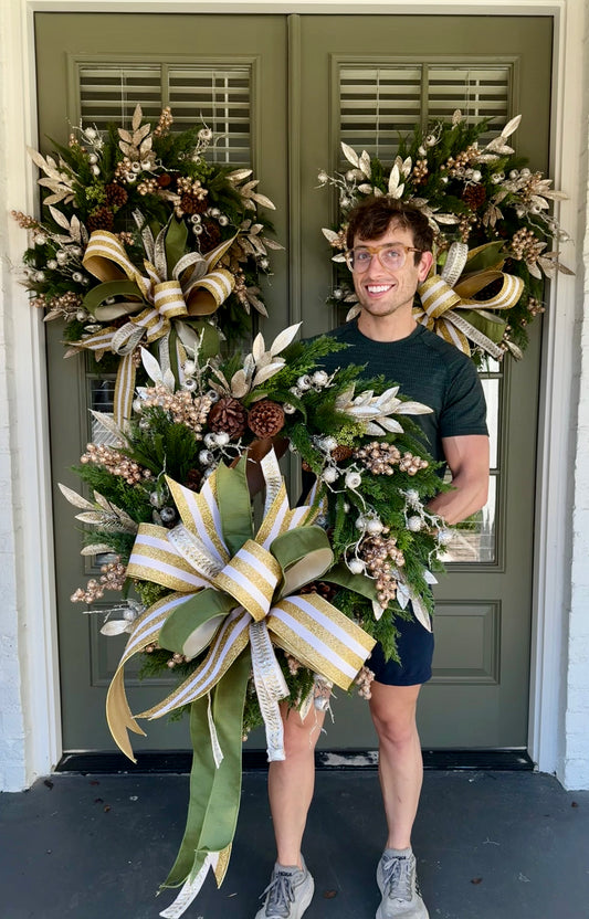 Walking in a winter wonderland. Hand made wreath by JME. About 30 inches wide.
