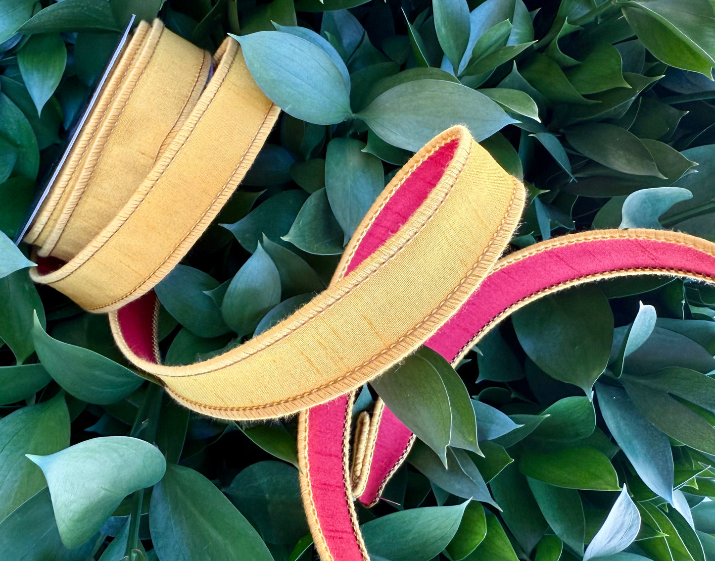 JME heavy wired ribbon. YELLOW/RED Two-Tone Solid
