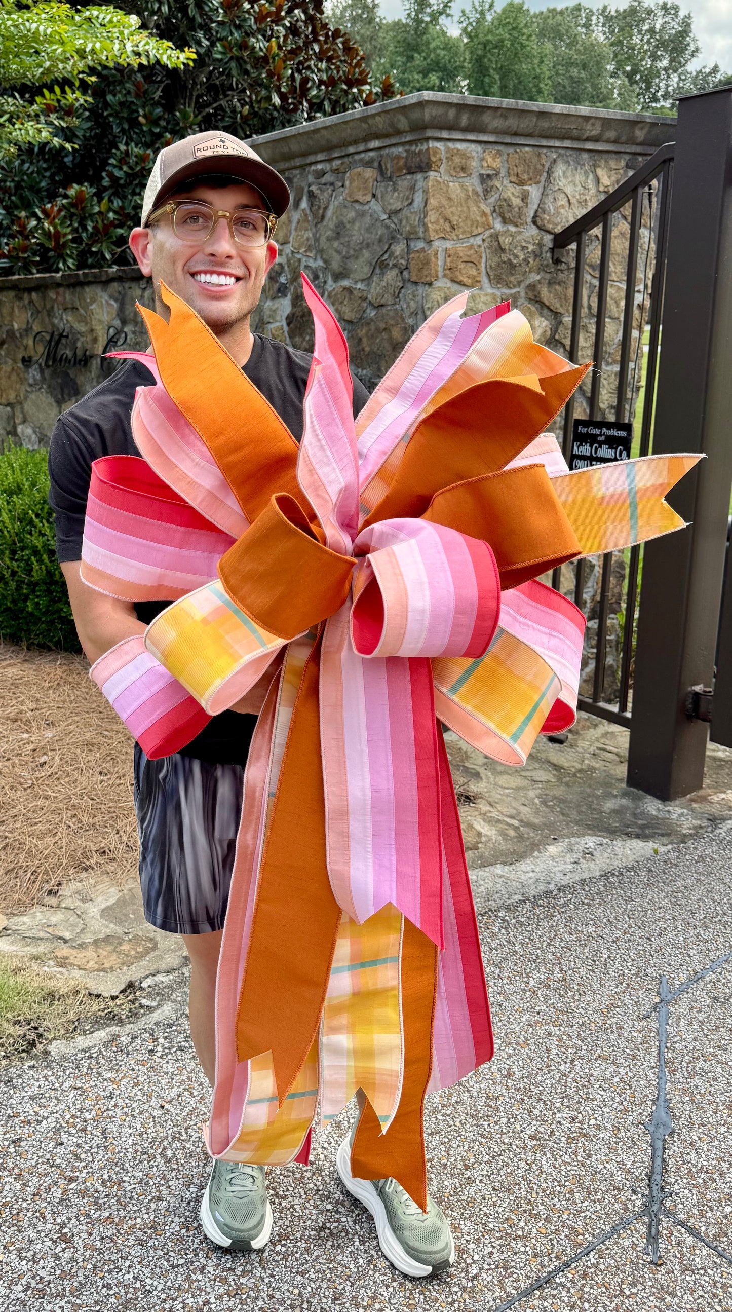 Large sunset inspired JME hand tied bow.