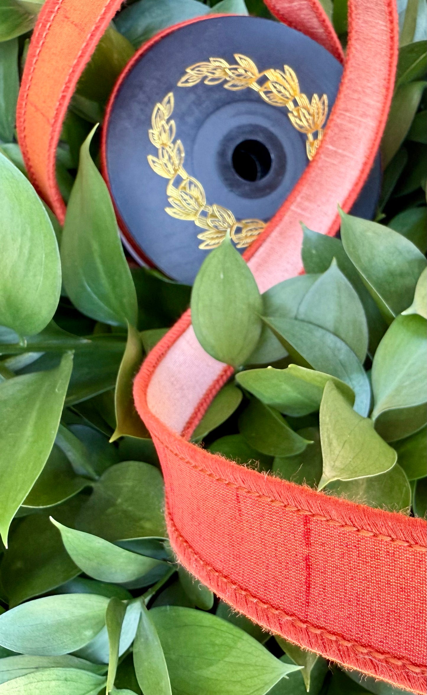 JME heavy wired ribbon. RUST backed in PEACH Two-Tone Dupion