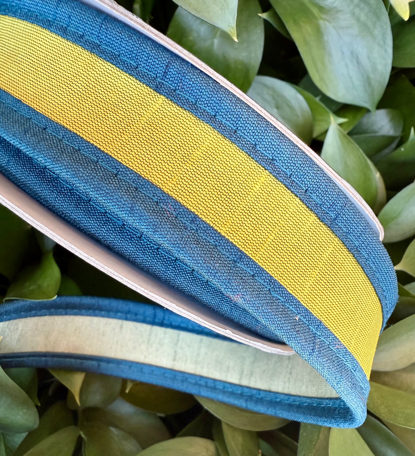 JME heavy wired ribbon. YELLOW/BLUE/SAGE Tri-Colored Solid