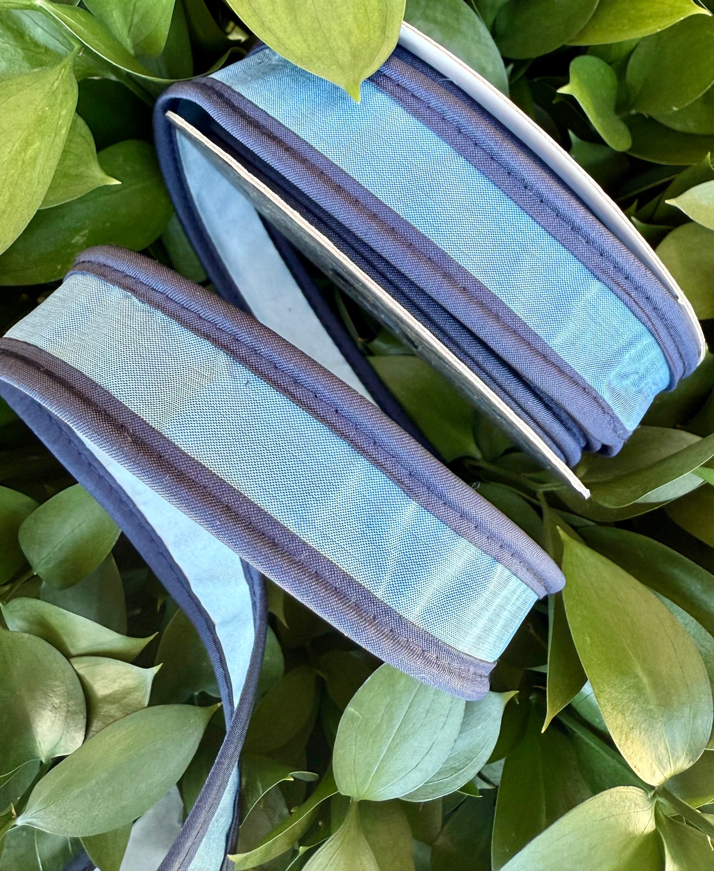 JME heavy wired ribbon. BLUE/NAVY Two-Tone Solid