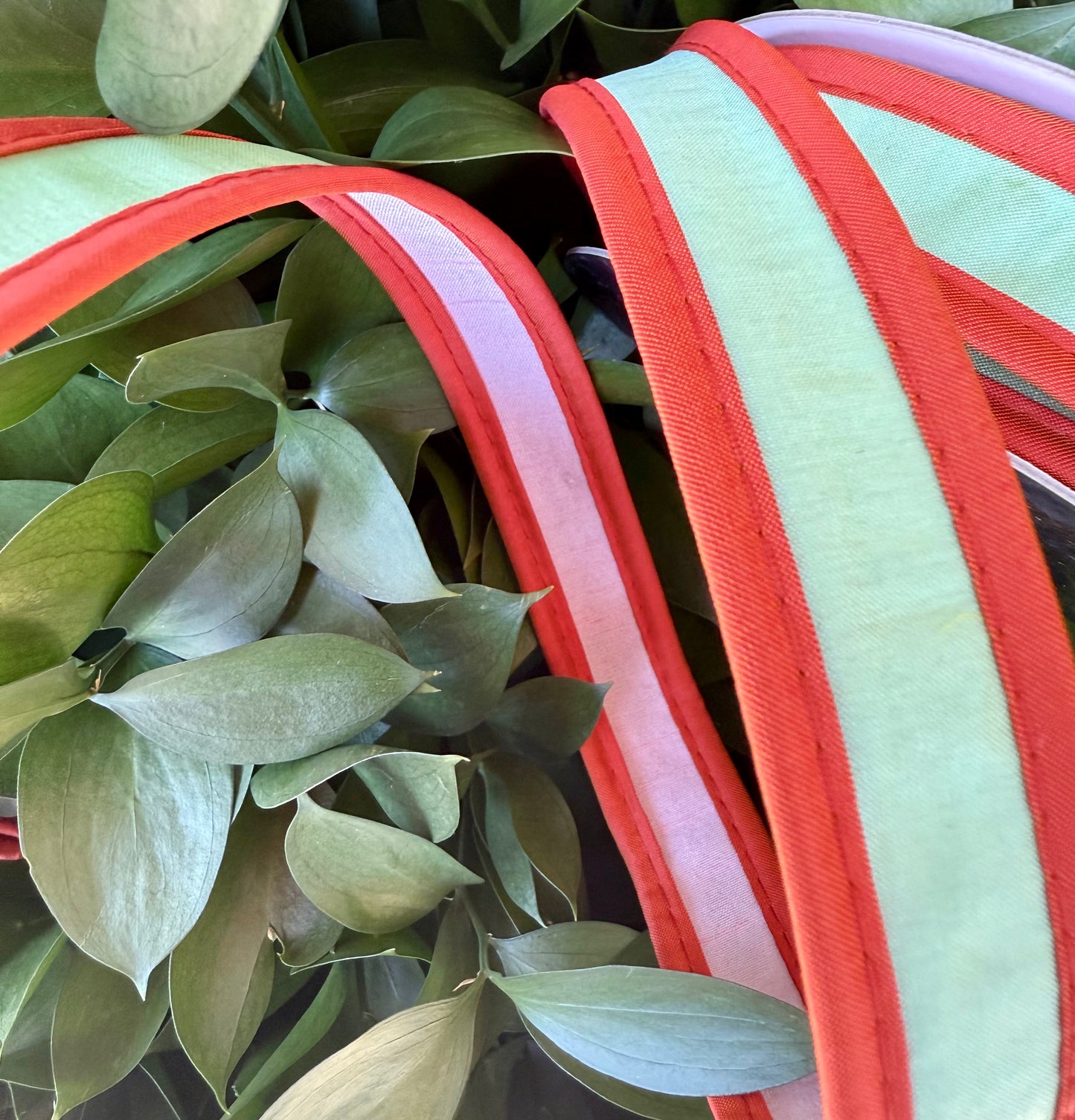 JME heavy wired ribbon. MINT/RUST/PINK Tri-Colored Solid