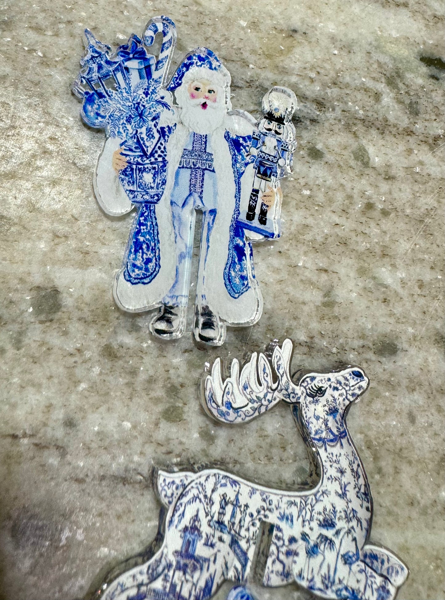 Blue and white Christmas drink markers. Set of 6