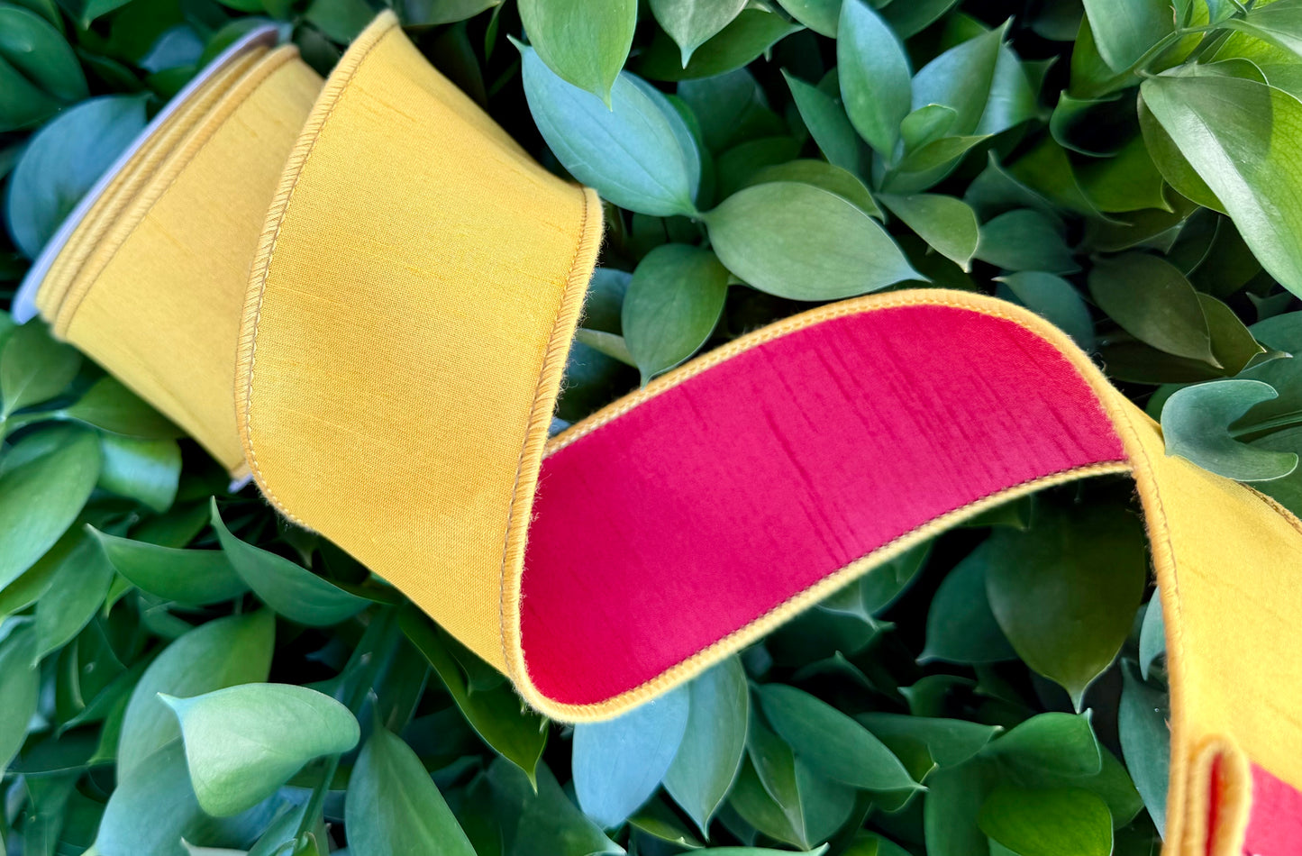 JME heavy wired ribbon. YELLOW/RED Two-Tone Solid