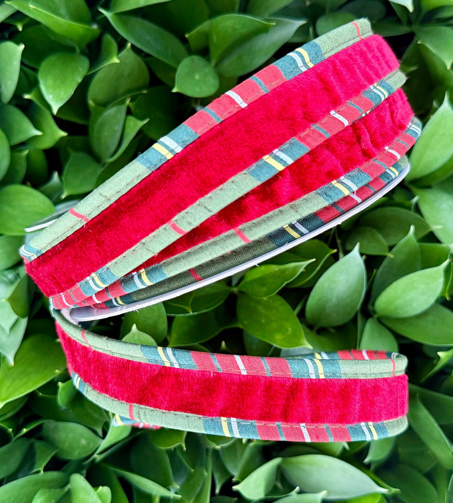JME heavy wired ribbon. RED Velvet with Plaid Trim and Gold Metallic Back