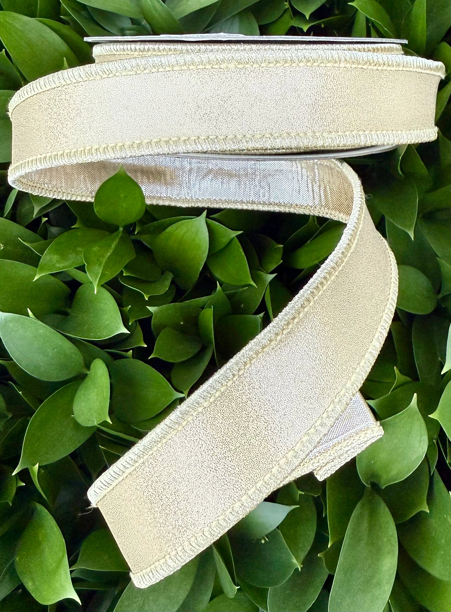 JME heavy wired ribbon. GOLD Metallic Leather 1"x 10YDS