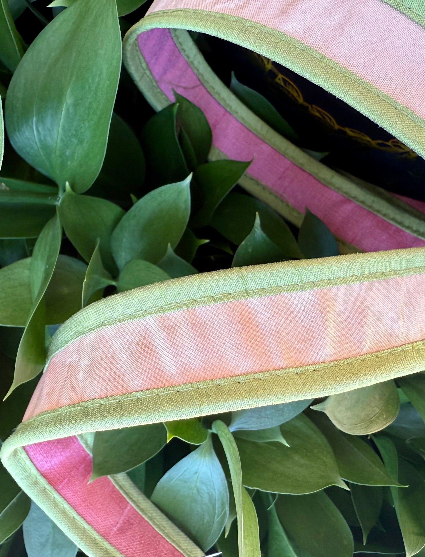 JME heavy wired ribbon. PALE PINK/GREEN Tri-Colored Solid