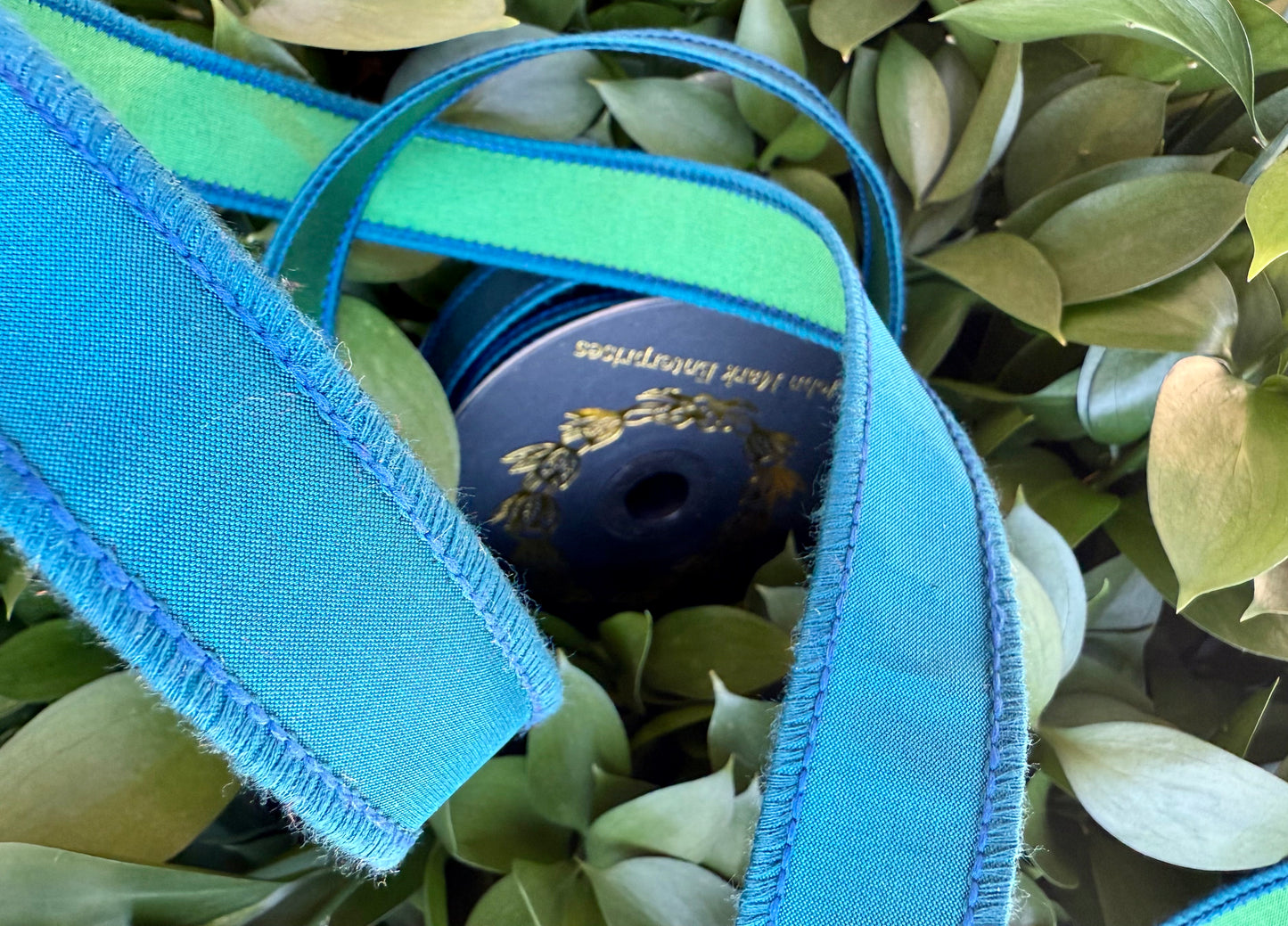 JME heavy wired ribbon. TEAL/GREEN Two-Tone Solid