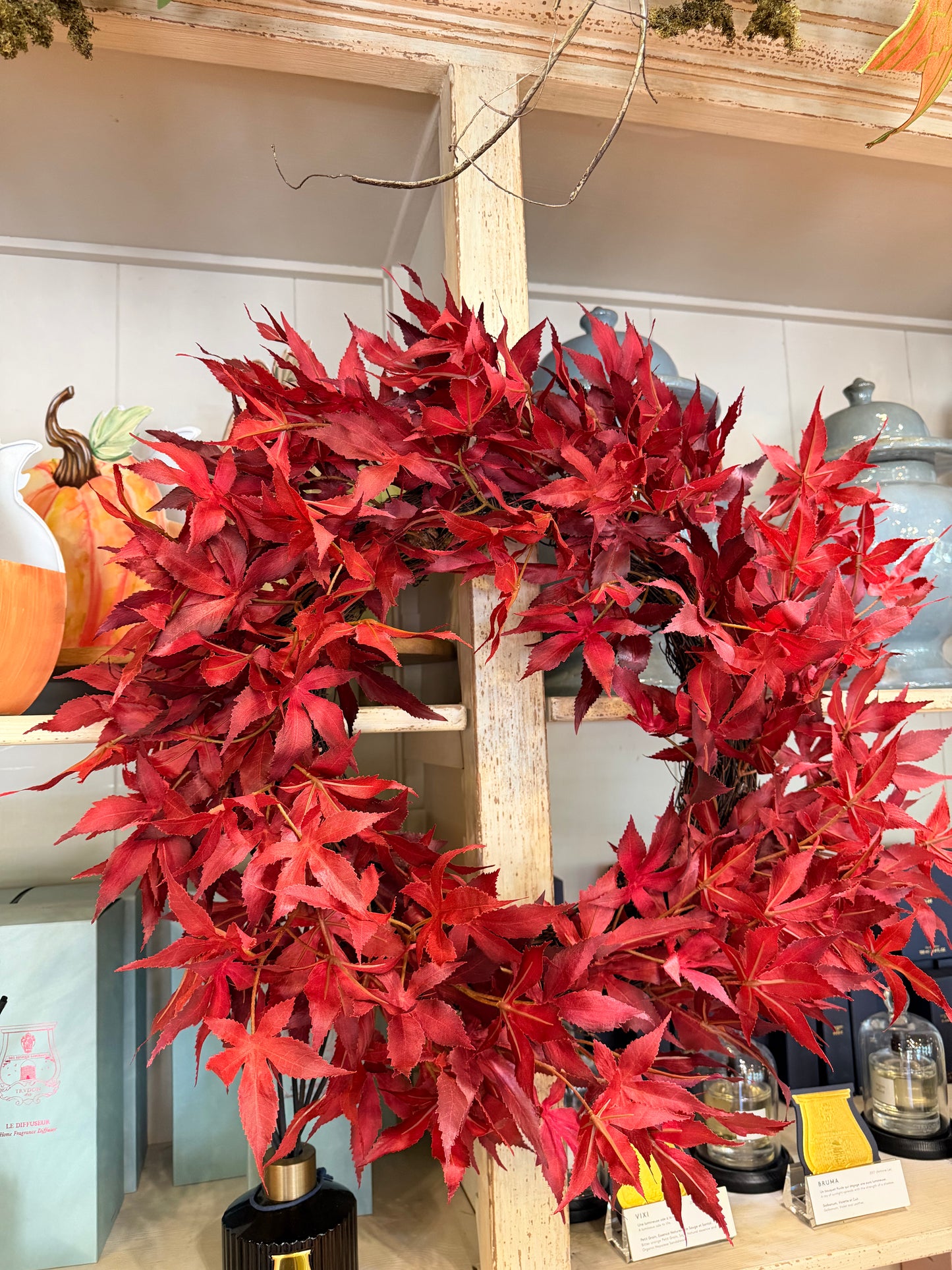Faux Dark Red/Burgundy Japanese Maple wreath. 24 inches In diameter.