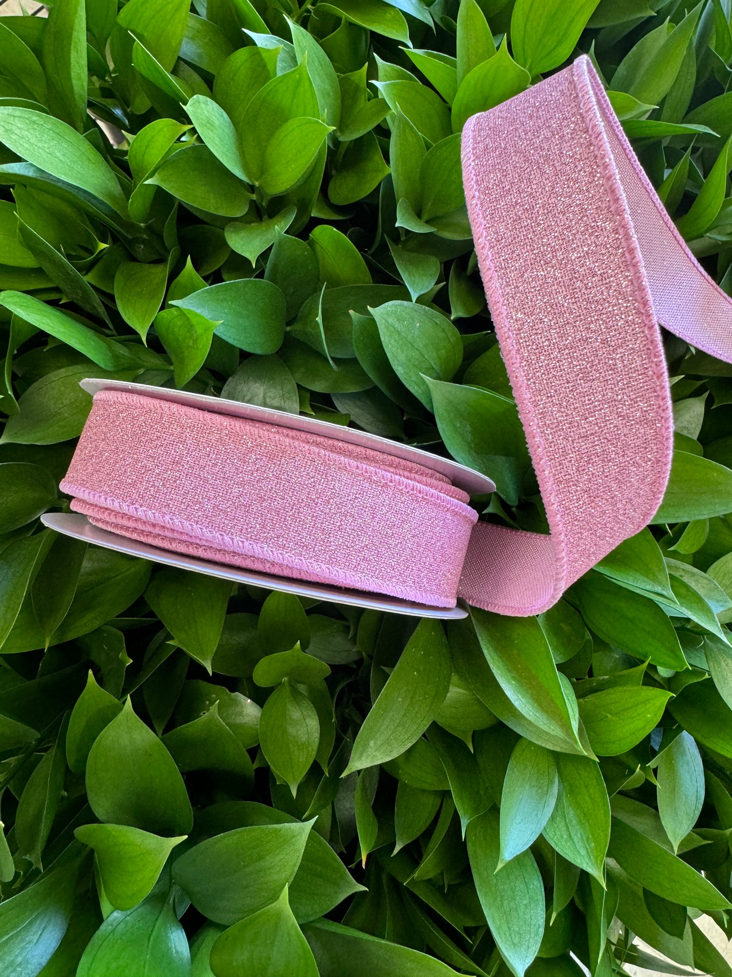 Light Pink Fine Glitter Wired Ribbon 7/8"x10 YD
