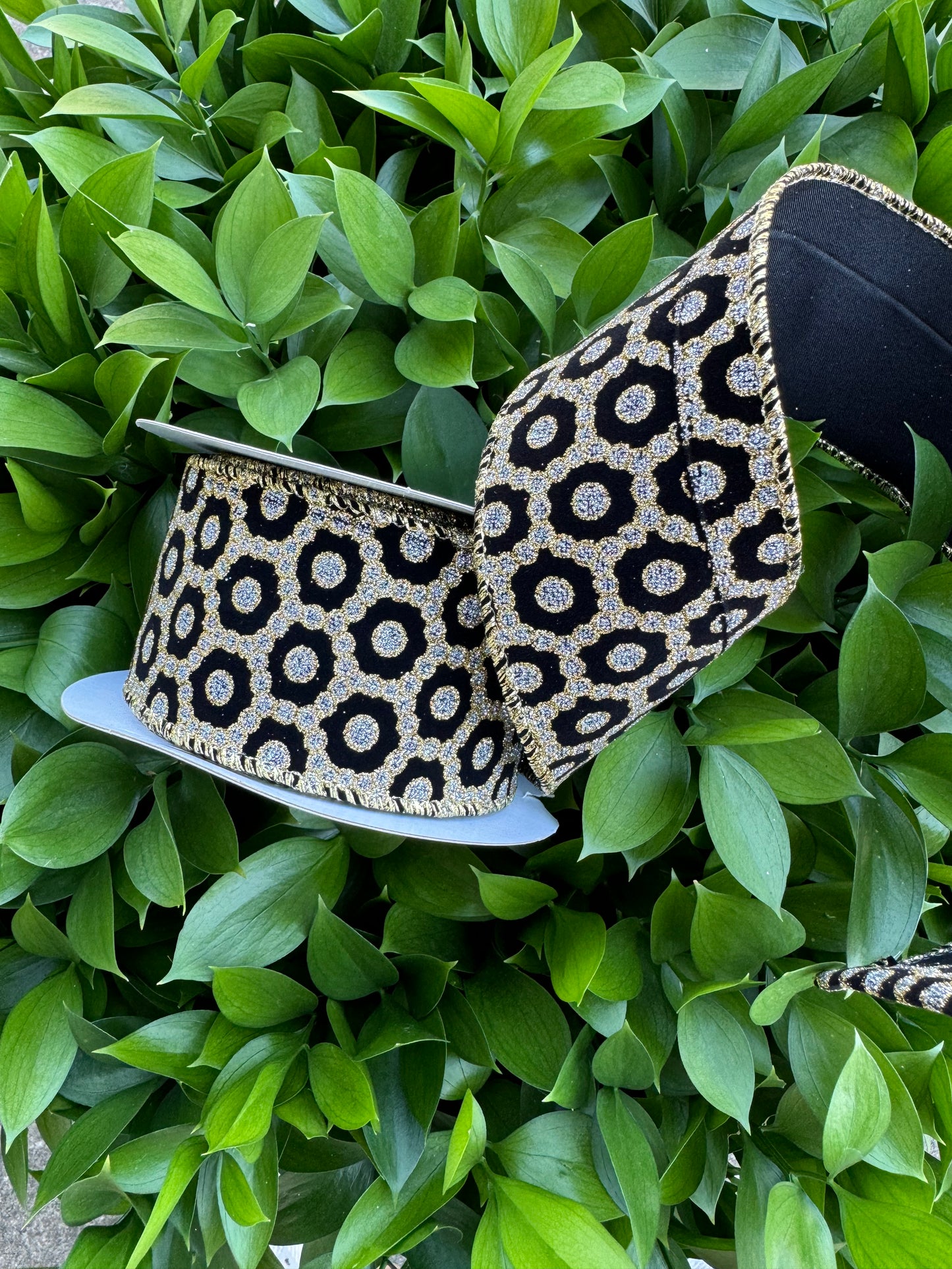 Gold/Black Glitter Rococo Wired Ribbon 2.5"x 10YDS