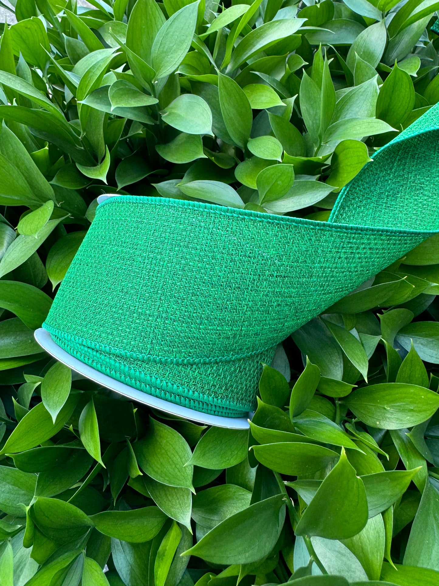 Green Linen Wired Ribbon 2.5"x 10YDS