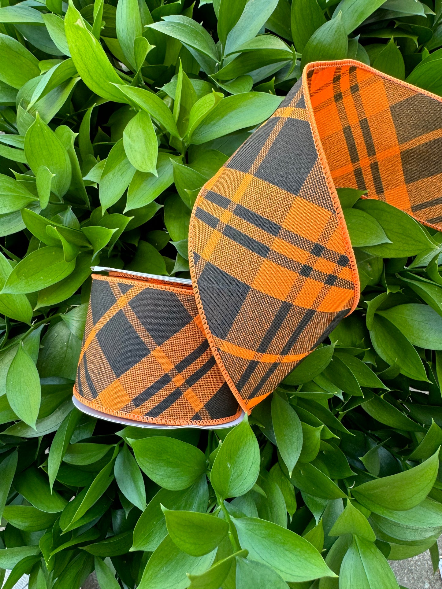 Orange/Black Plaid Wired Ribbon 2.5"x 10YDS