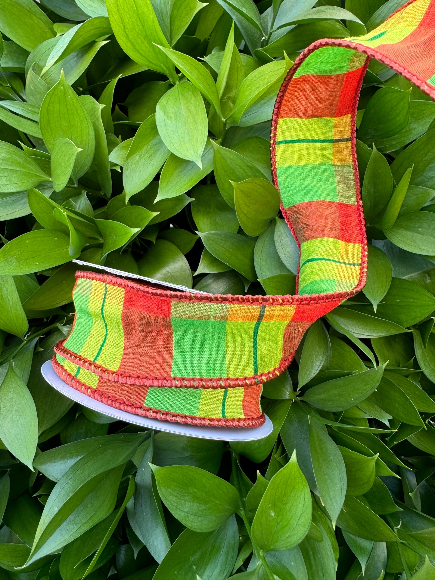 Green/Orange/Yellow Check Wired Ribbon 1.5"x 10YDS
