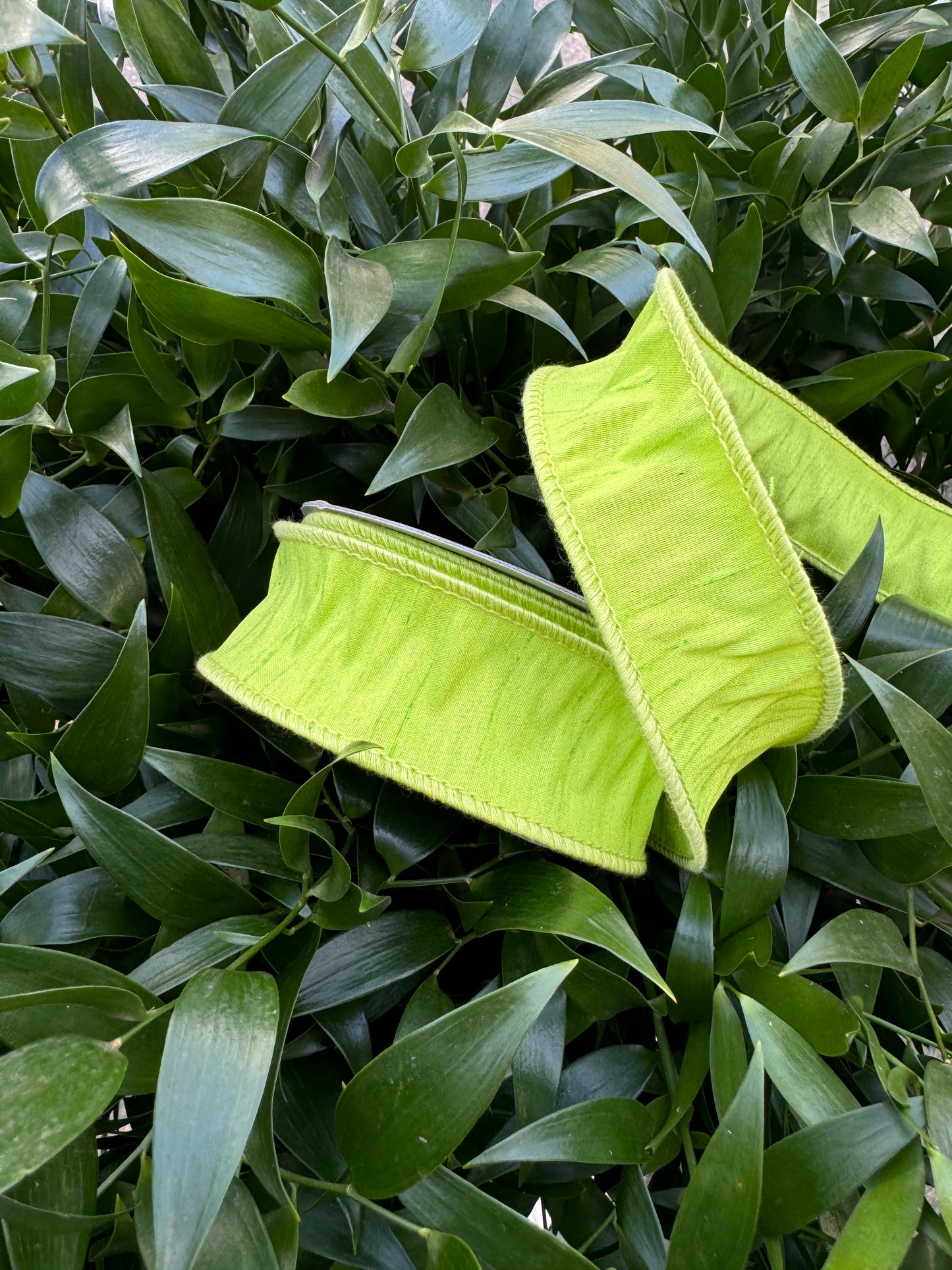 JME heavy wired ribbon. CITRUS GREEN Dupion 1.5"x 10YDS