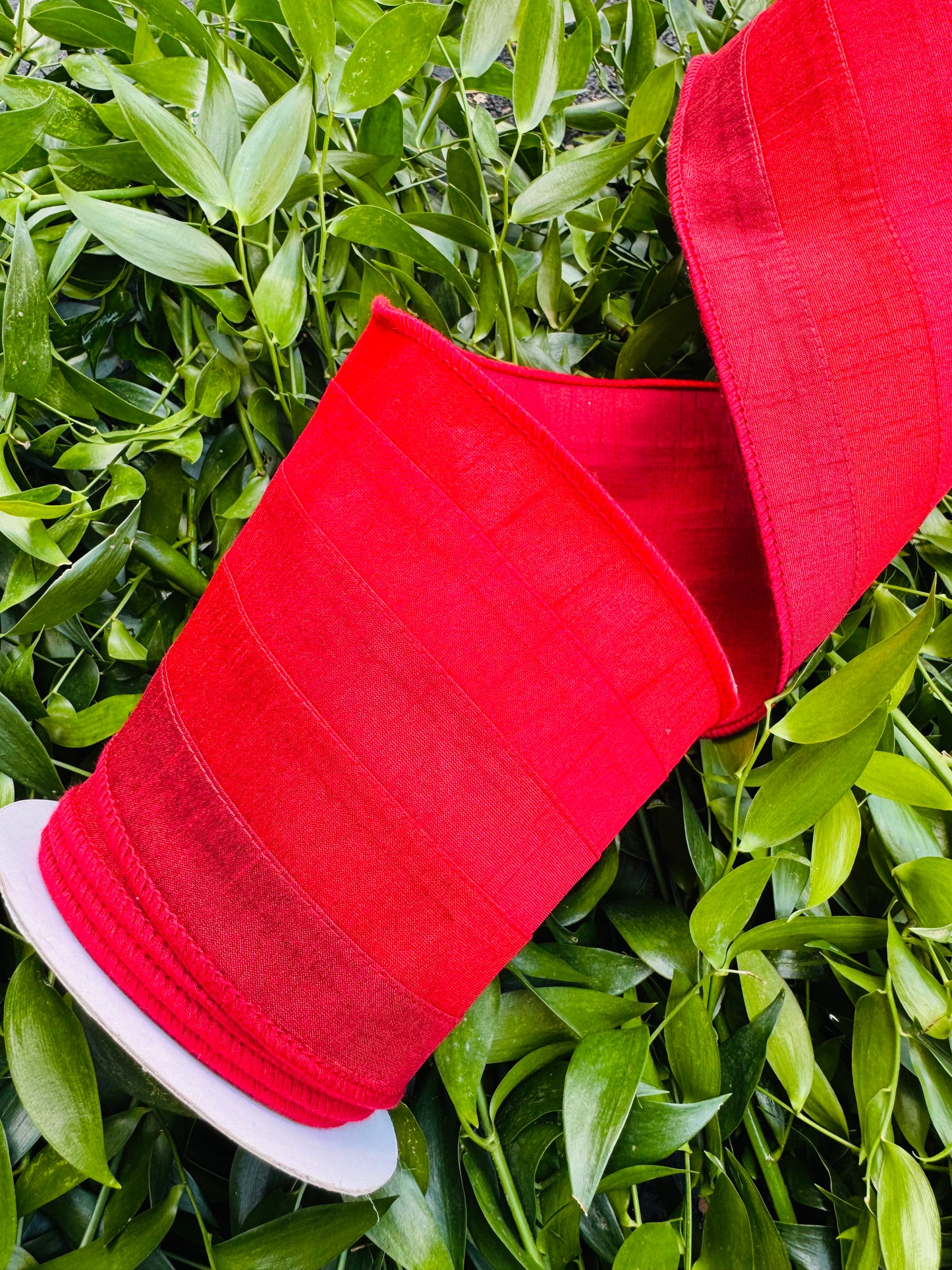 JME heavy wired ribbon. RED Stitched Stripes Dupion 5"x 10YDS