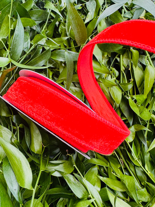 JME heavy wired ribbon. Burnt Orange velvet with taffeta back 1" x 10 yards