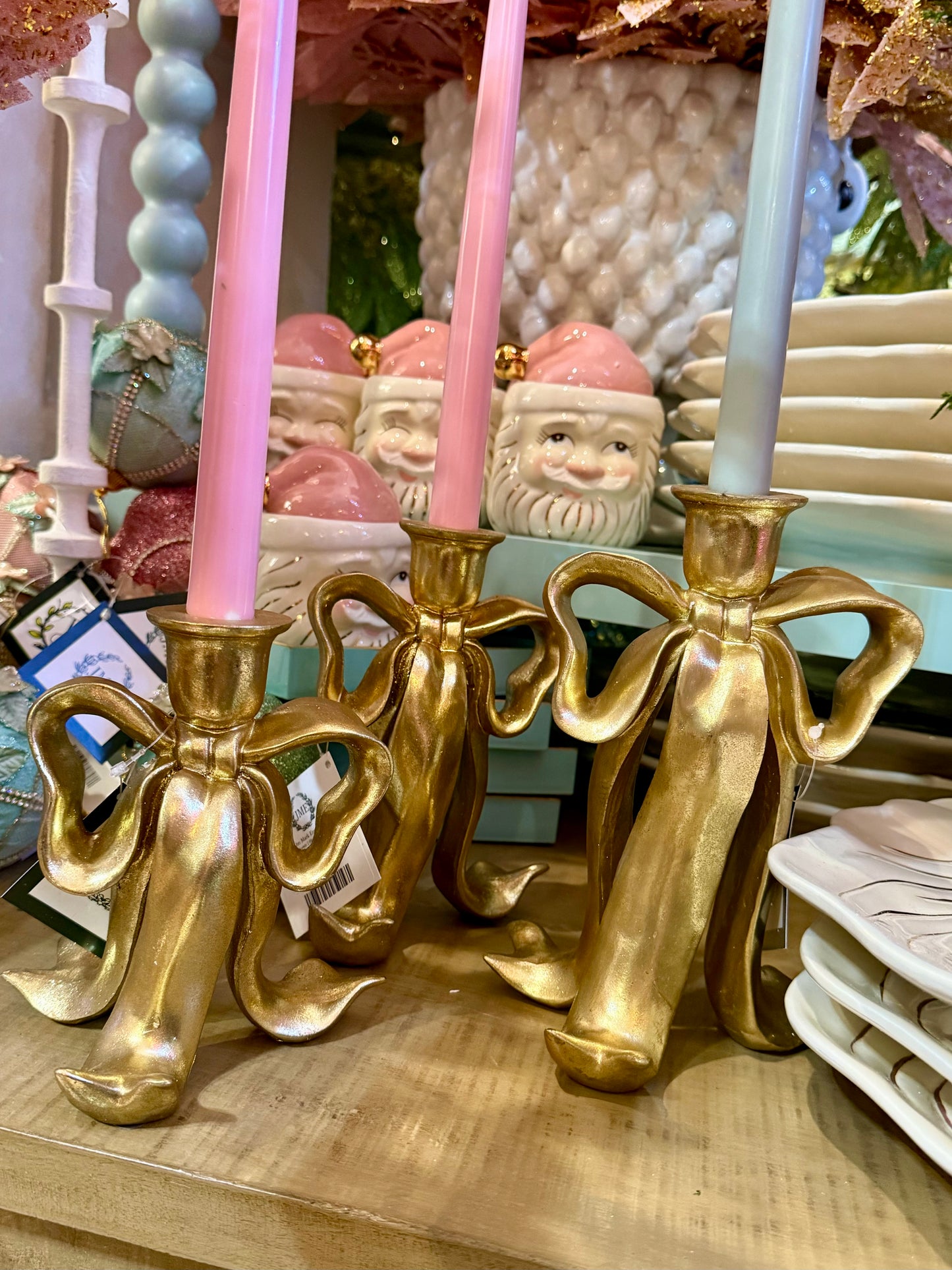 Gold Bow Candle Sticks (Set of 3)