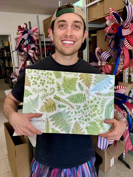 set of 24 paper placemats with fern design. 18.5" x 12.5"