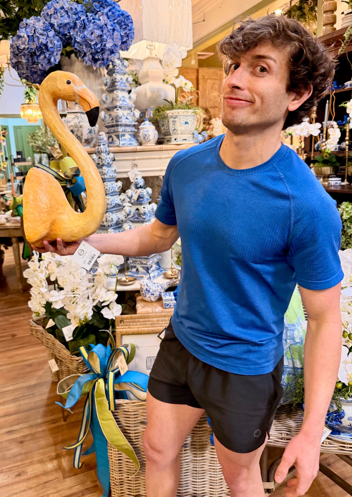 Peach Flamingo Wall Mount. Handmade paper mache