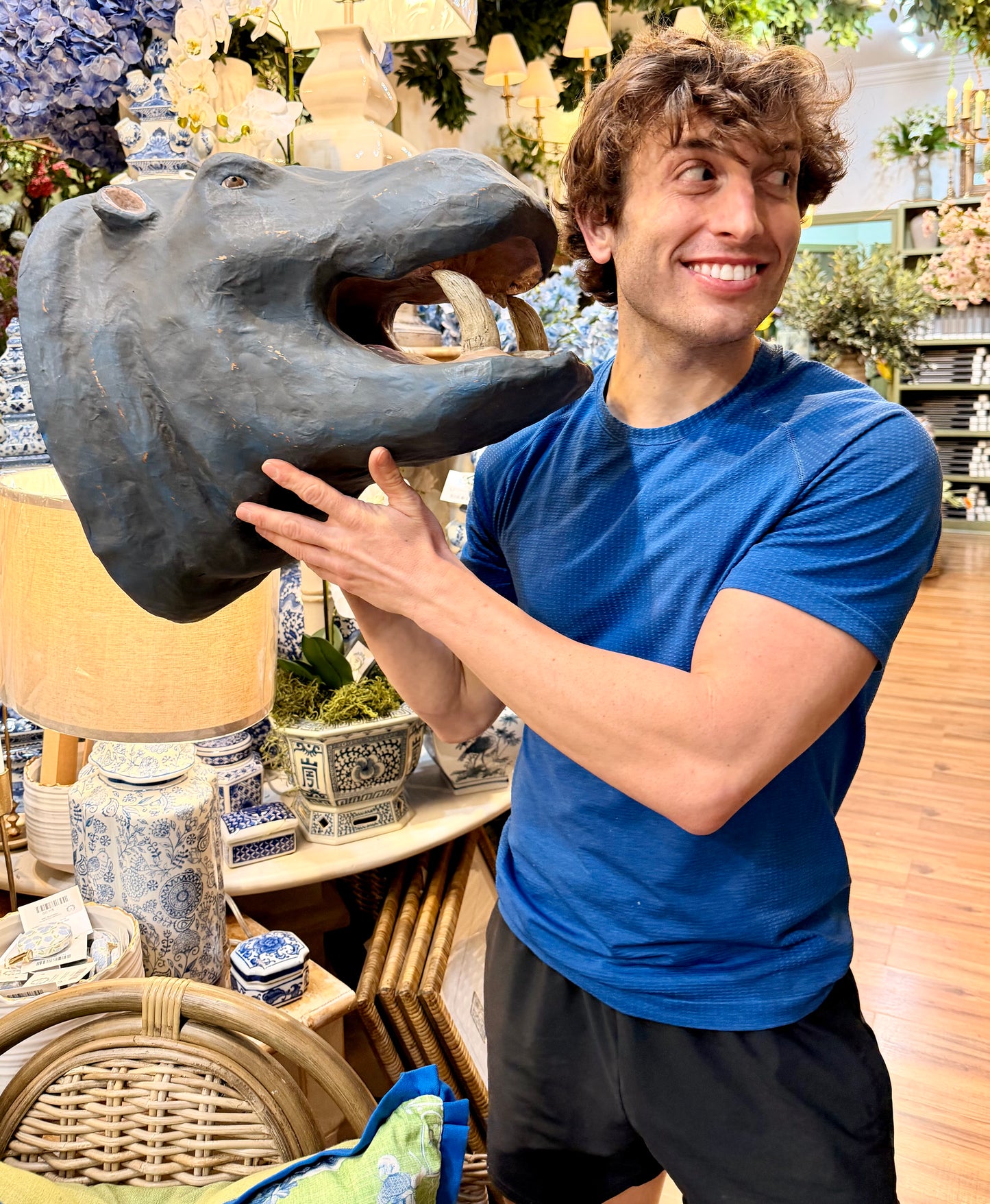 Hippo Wall Mount. Handmade paper mache.