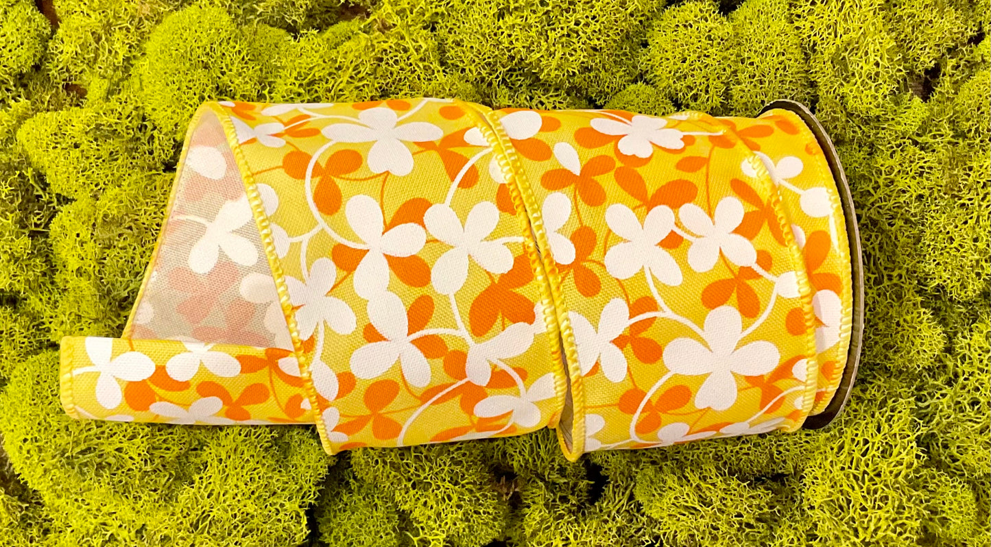 2.5"x10 Yards Linen Springtime Floral ORANGE/YELLOW