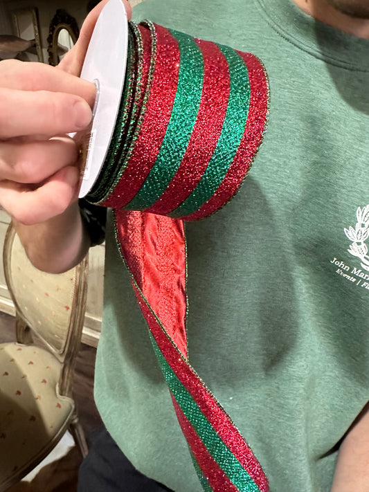 Red/Green Horizontal
Stripe Wired Ribbon
2.5" x 10yd.