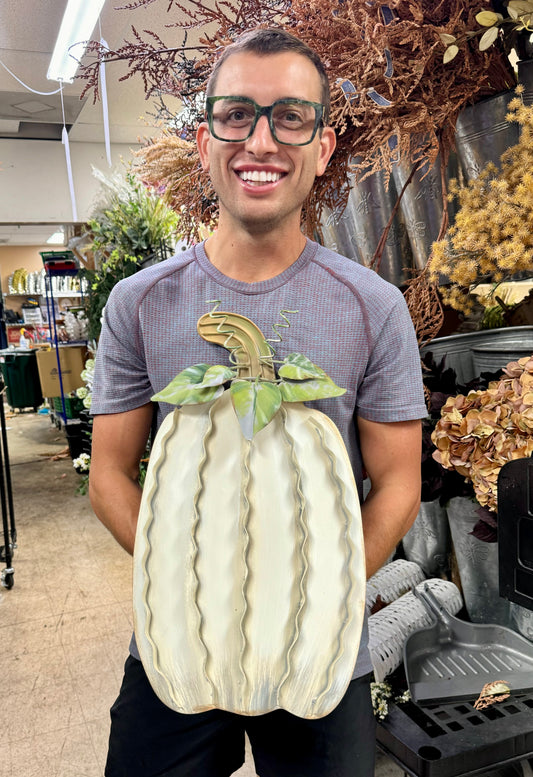 Oblong White Metal Pumpkin