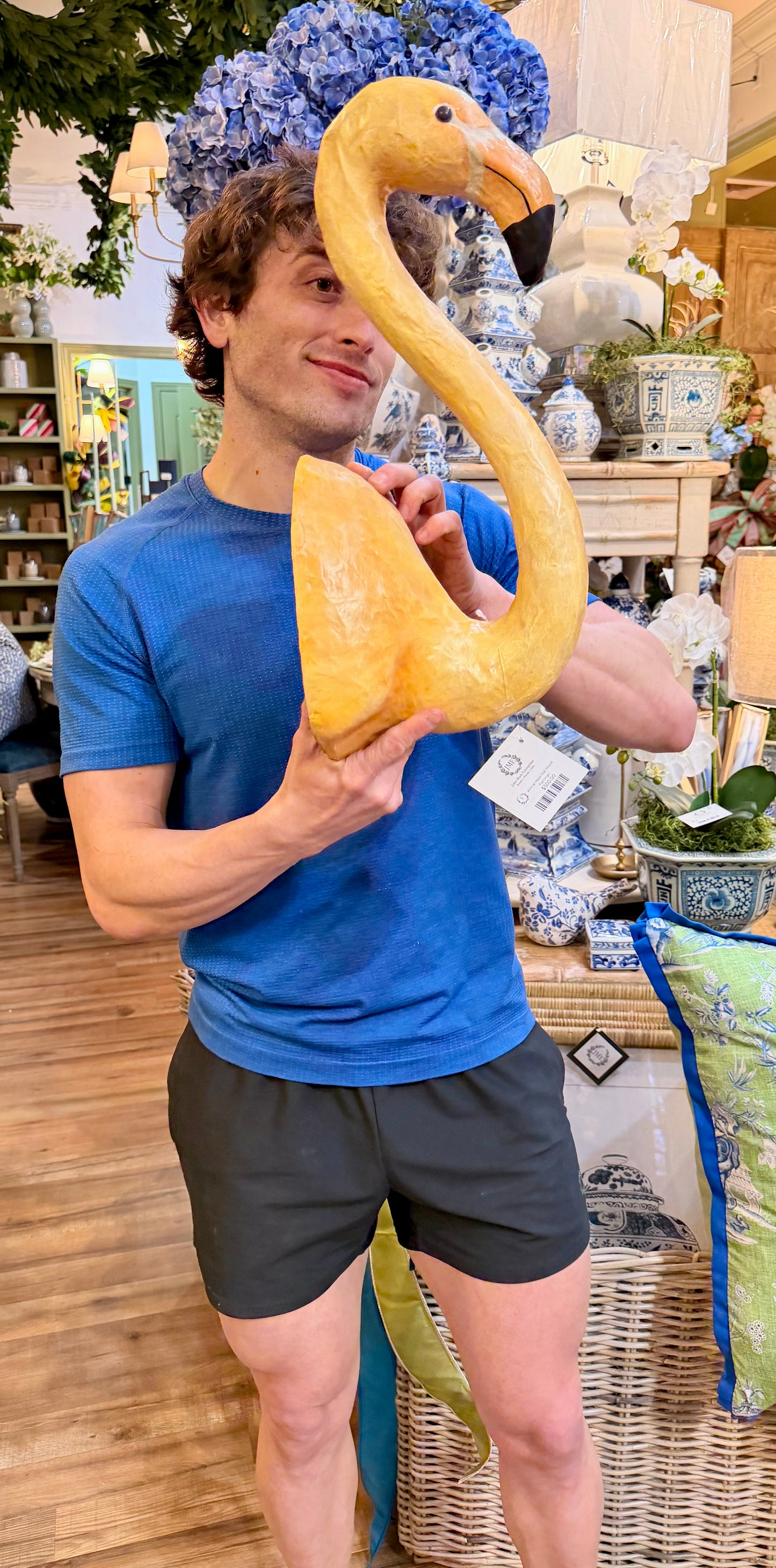 Peach Flamingo Wall Mount. Handmade paper mache