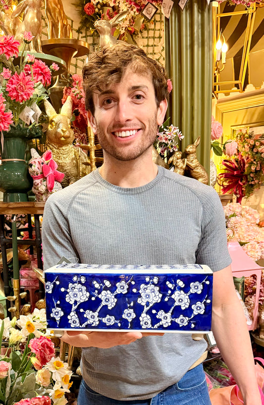 Blue/White Ceramic Flower Arranger 11"x 5"x 5"