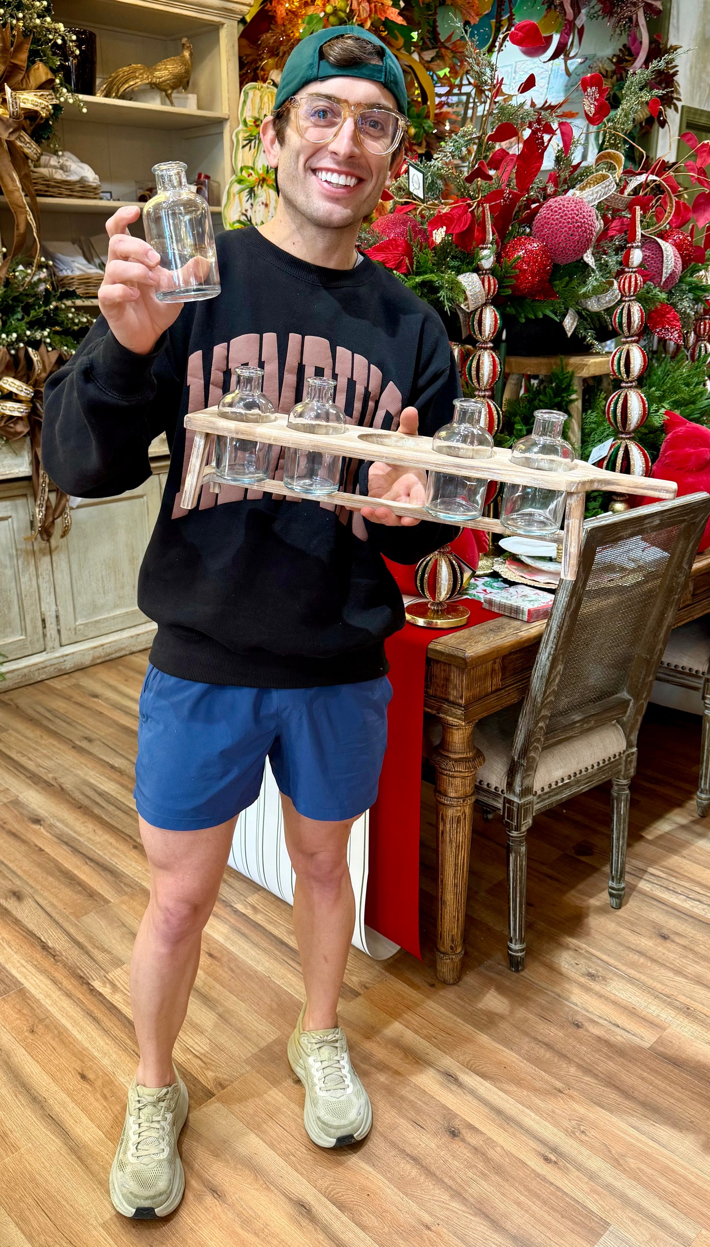 Easy arranger made of a cutting board to hold small bottles.