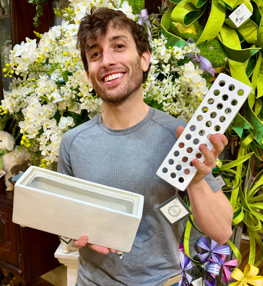 White Ceramic Flower Arranger 11"x 5"x 5"