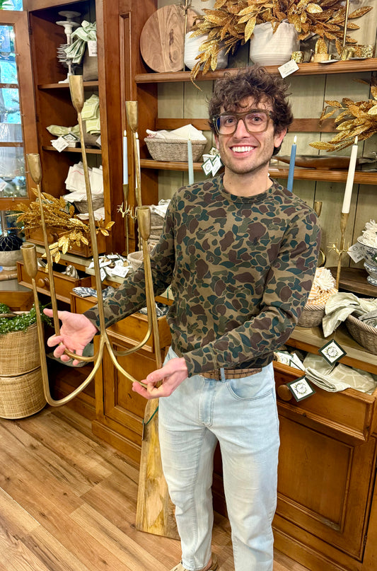 Forged Iron Brass Curved Candelabra, Tall L10.00" x W10.00" x H29.00"