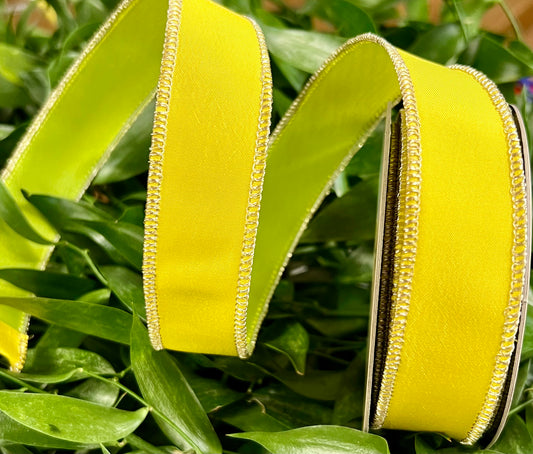 Yellow Dupion with Lime Green Back Wired Ribbon
1" x 10 yd.