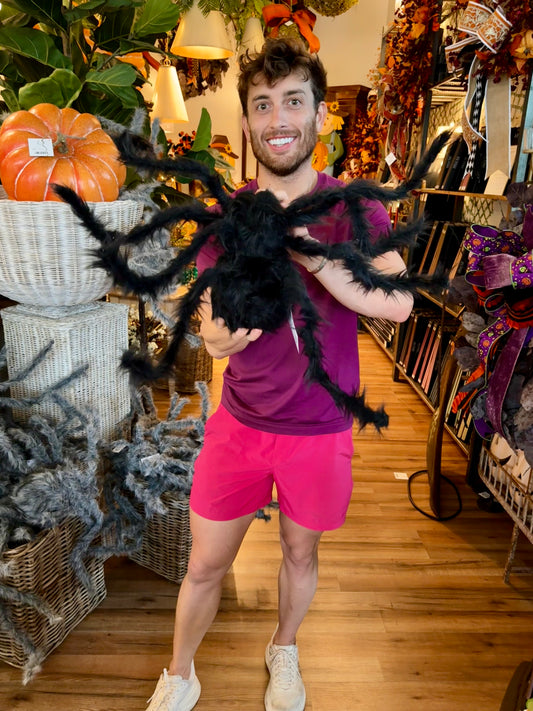 Small Black Faux Fur Spider with bendable legs 
24" W x 7"H