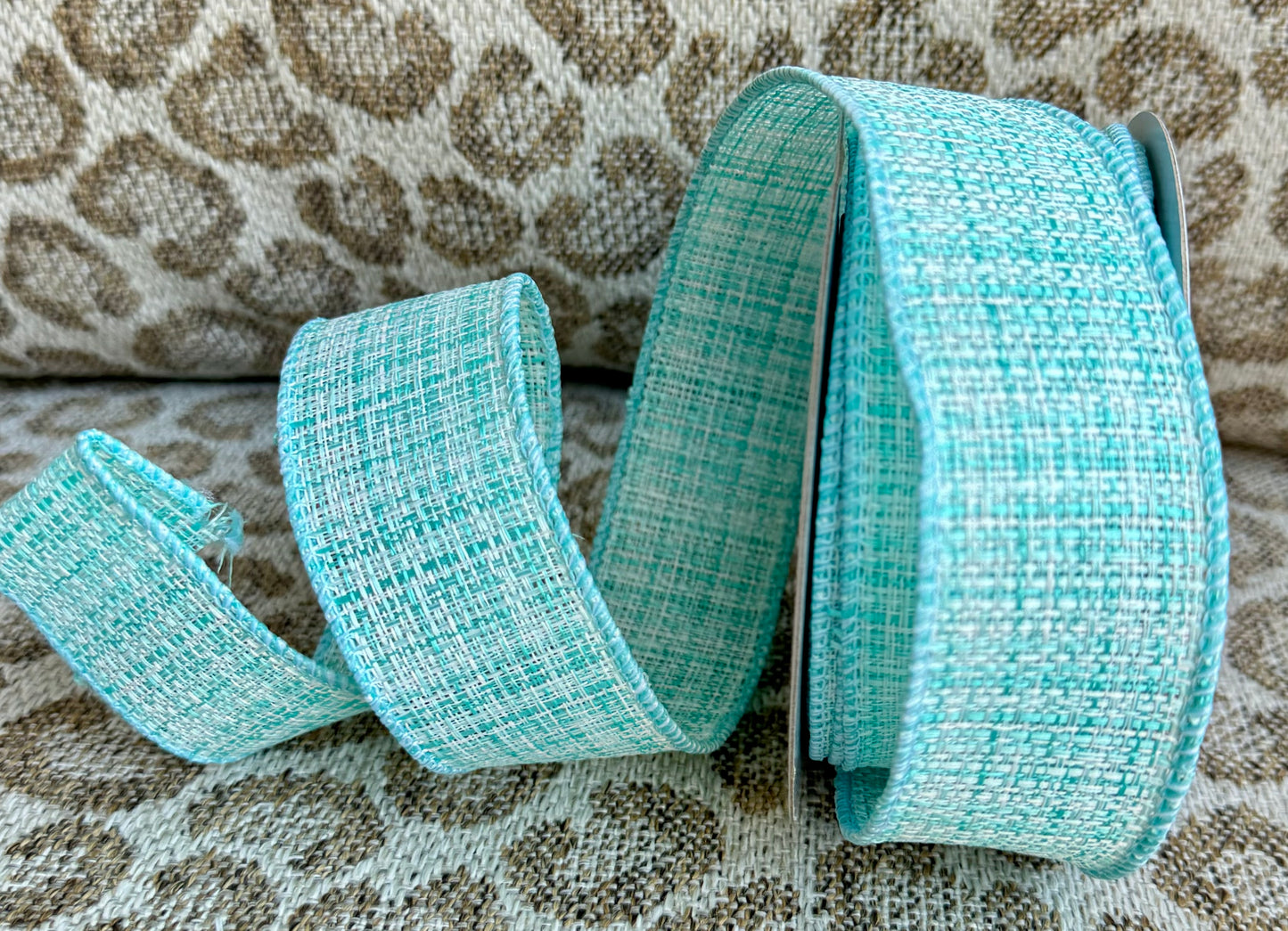 Spring Blue Tweed wired ribbon. 1.5” x 10 yards.