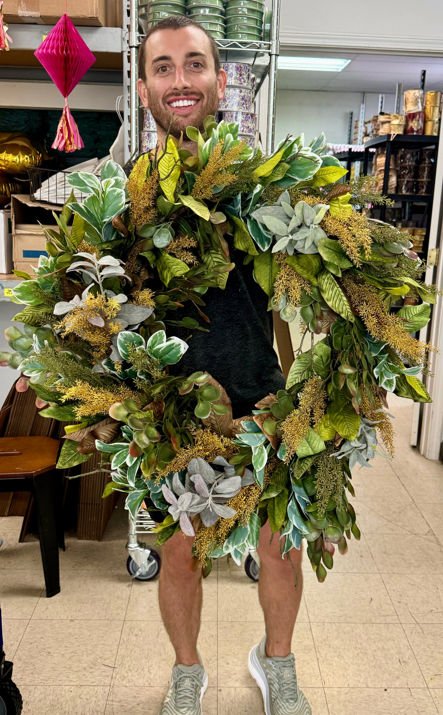 30 inch hand made wreath. Perfect for anytime of year. Mixed foliage.