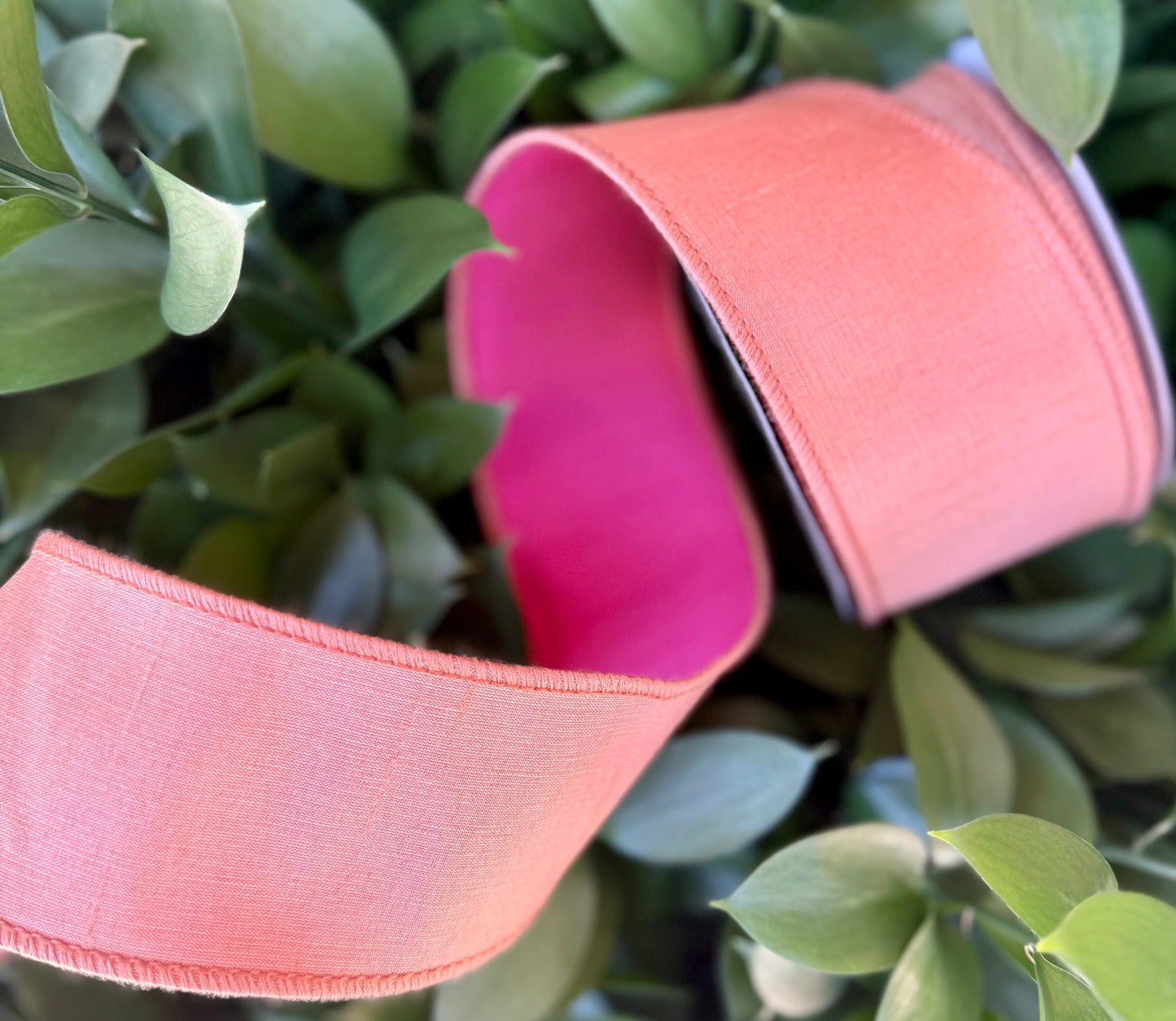 JME heavy wired ribbon. PEACH/PINK Two-Tone Solid