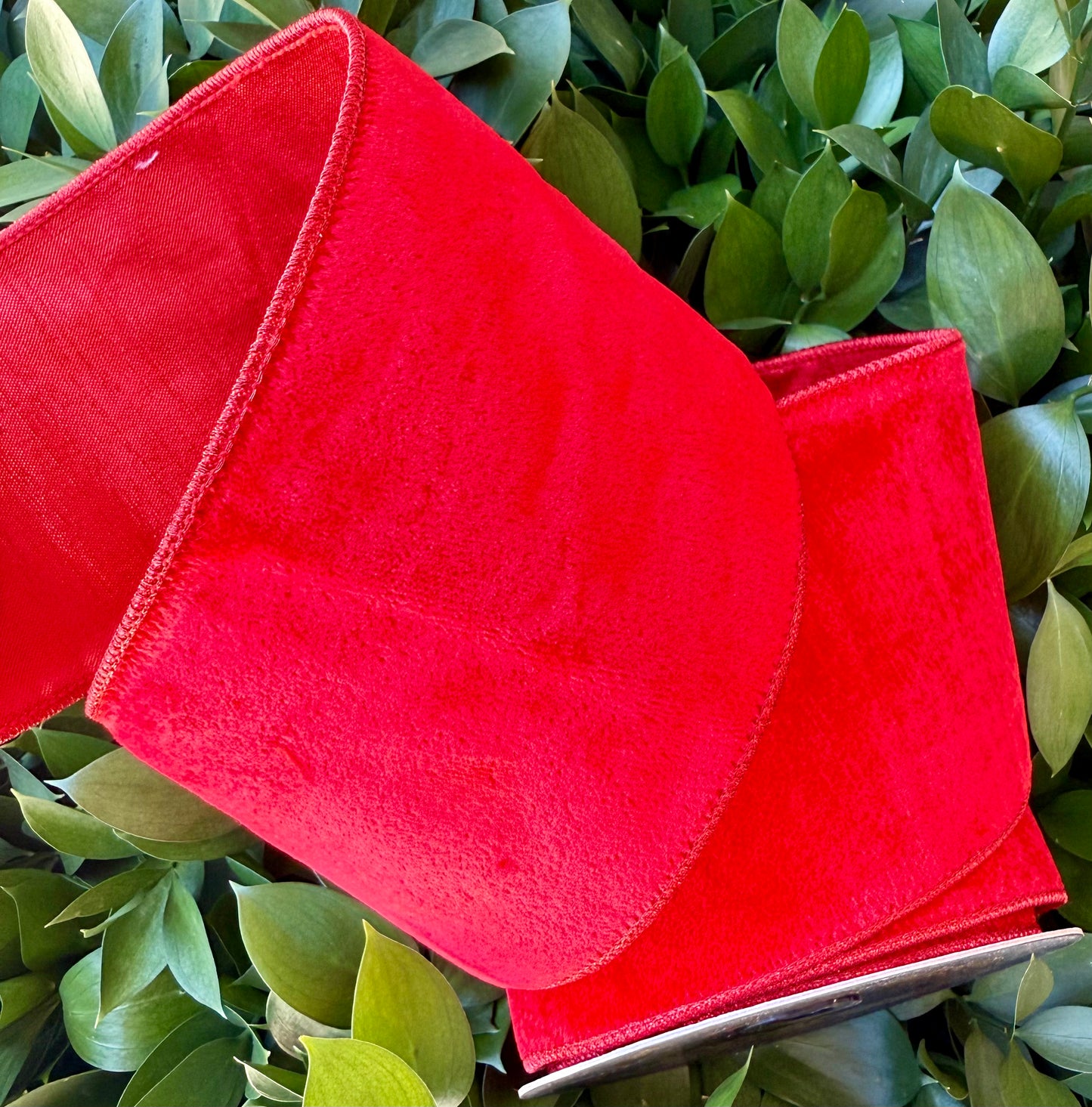 JME heavy wired ribbon. RED Velvet with Red Metallic Back
