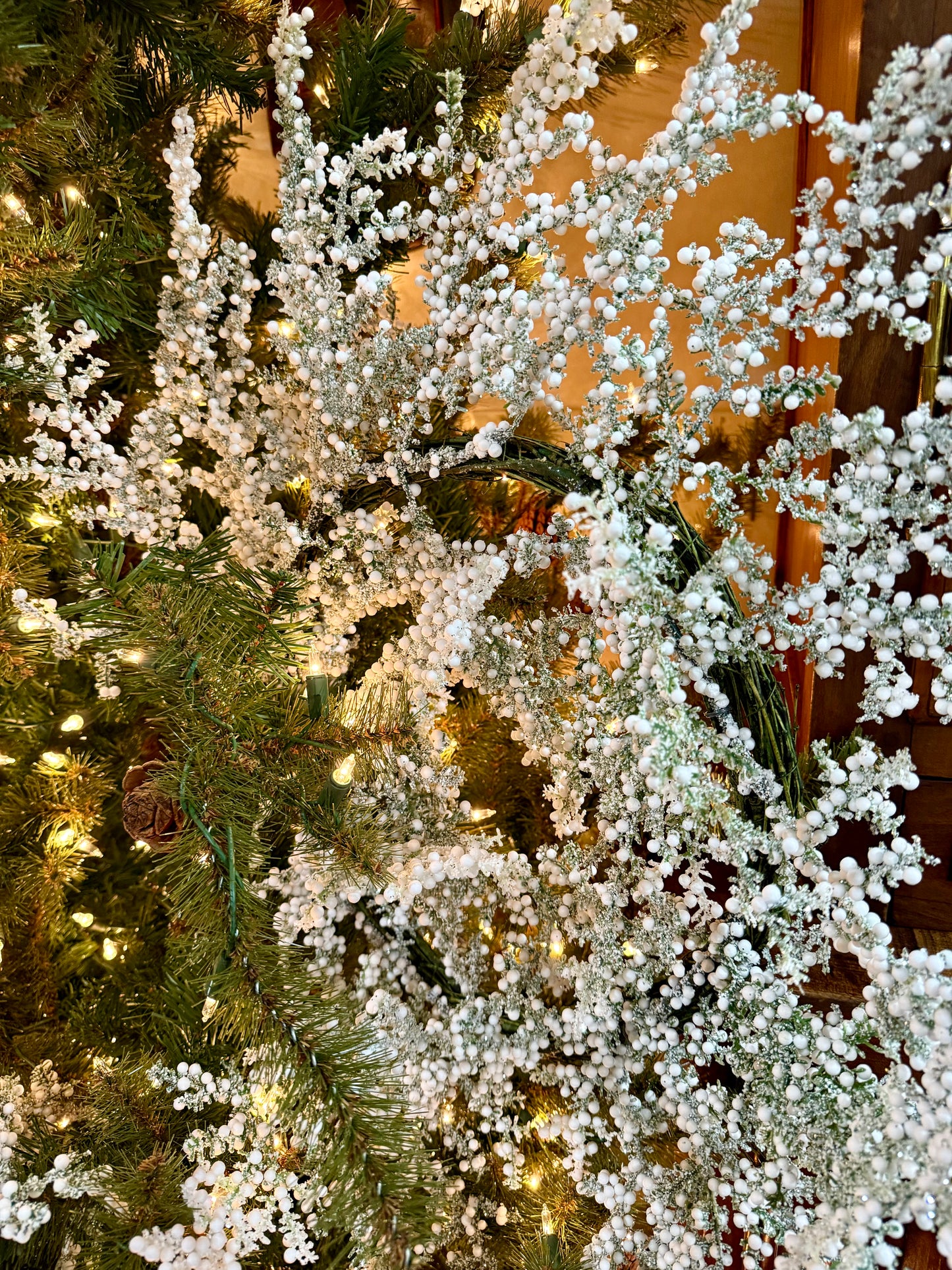 30 inch faux white snow berry wreath. Light and airy.