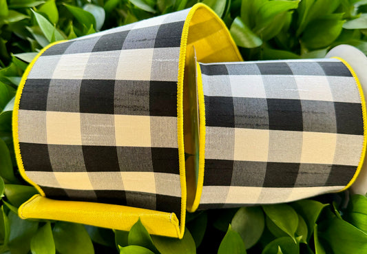 Black/White Checked Ribbon with Yellow Backing