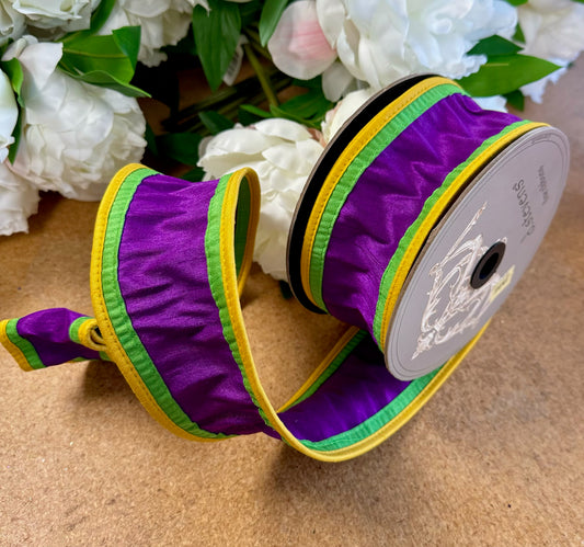 Purple Polyester with Green and Yellow Border 2.5 Inches by 10 Yards