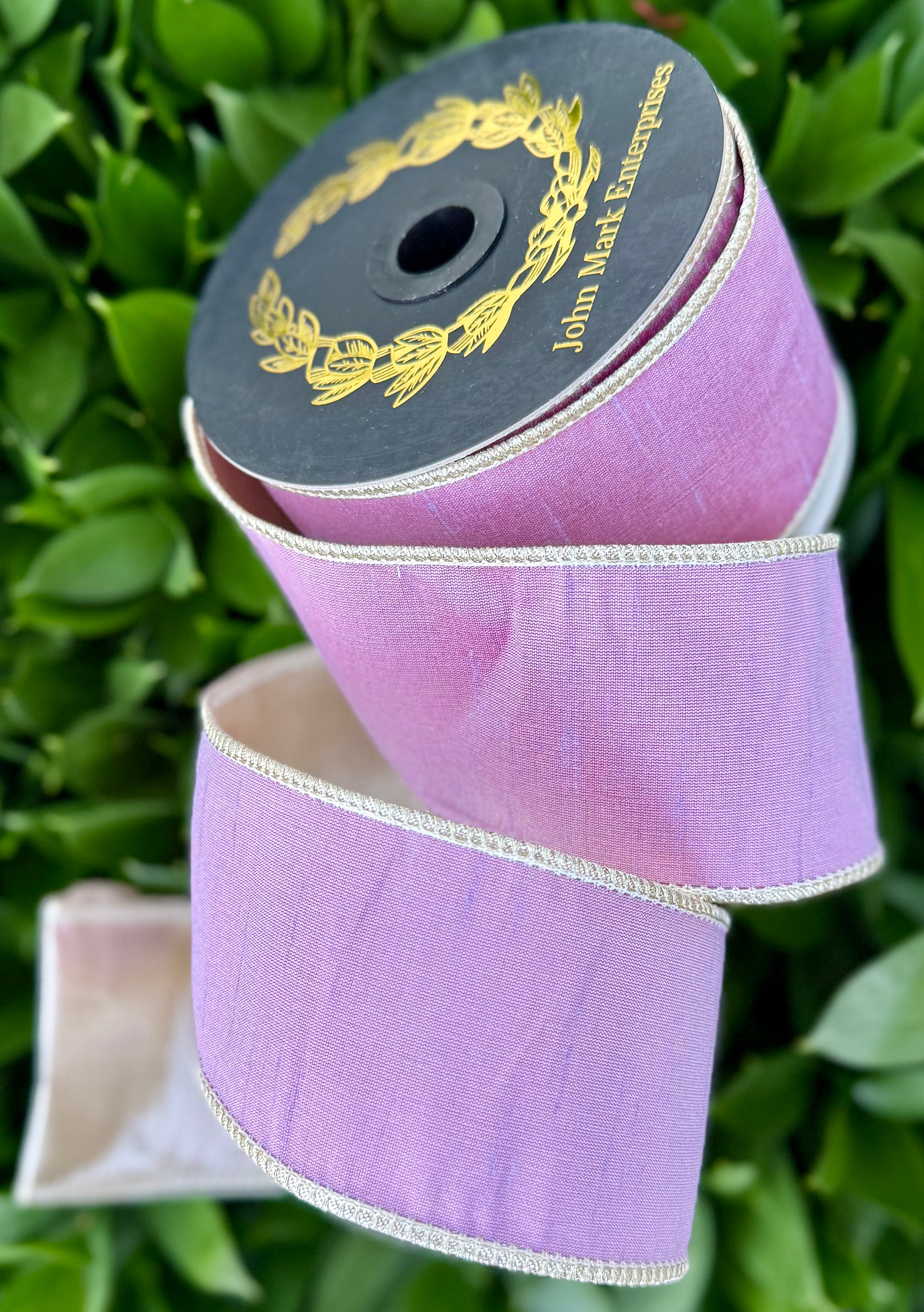 JME heavy wired ribbon. LAVENDER Dupion with Champagne Metallic Back ...