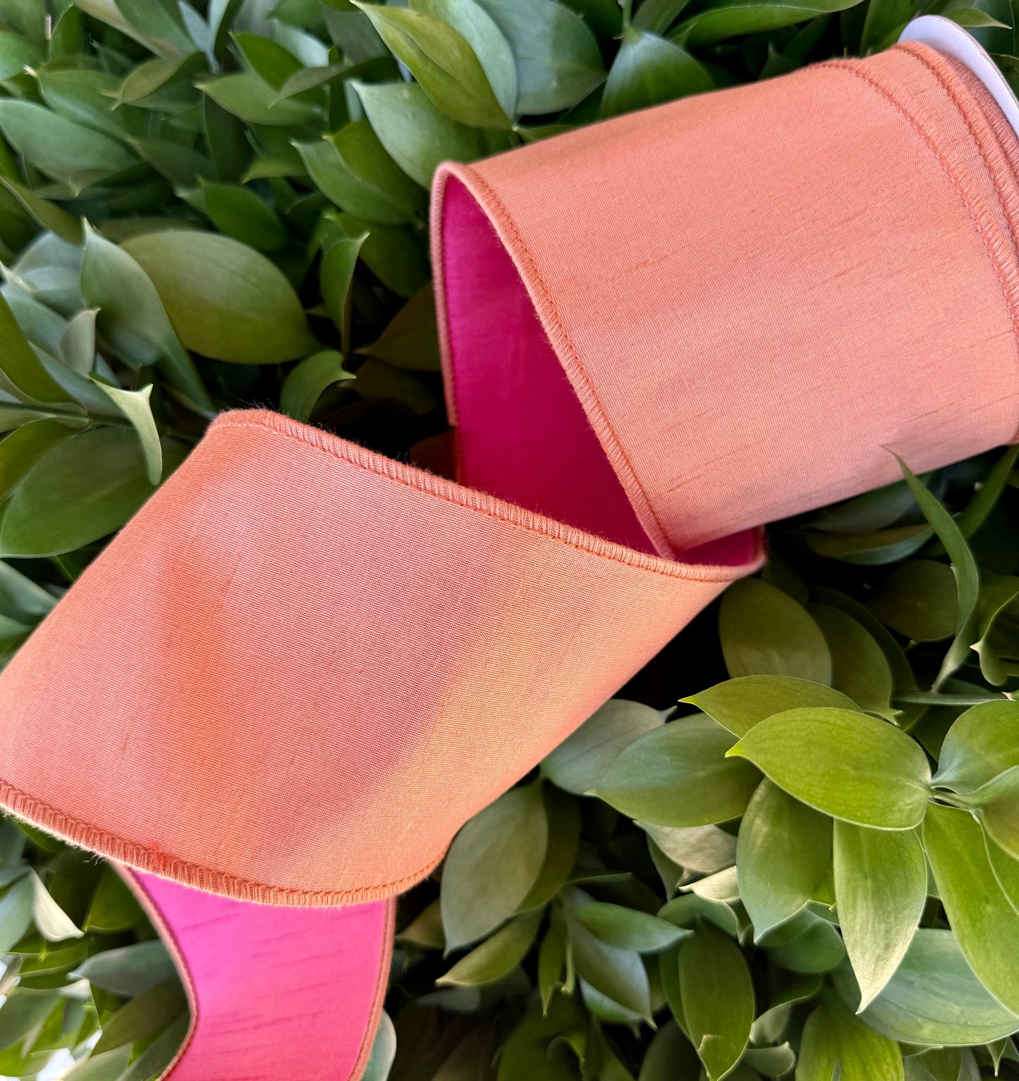 JME heavy wired ribbon. PEACH/PINK Two-Tone Solid