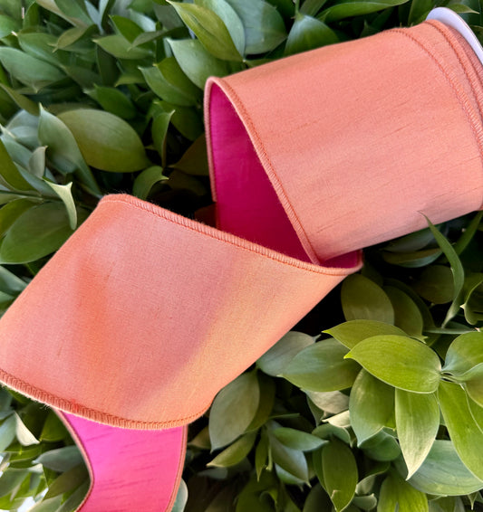 JME heavy wired ribbon. PEACH/PINK Two-Tone Solid