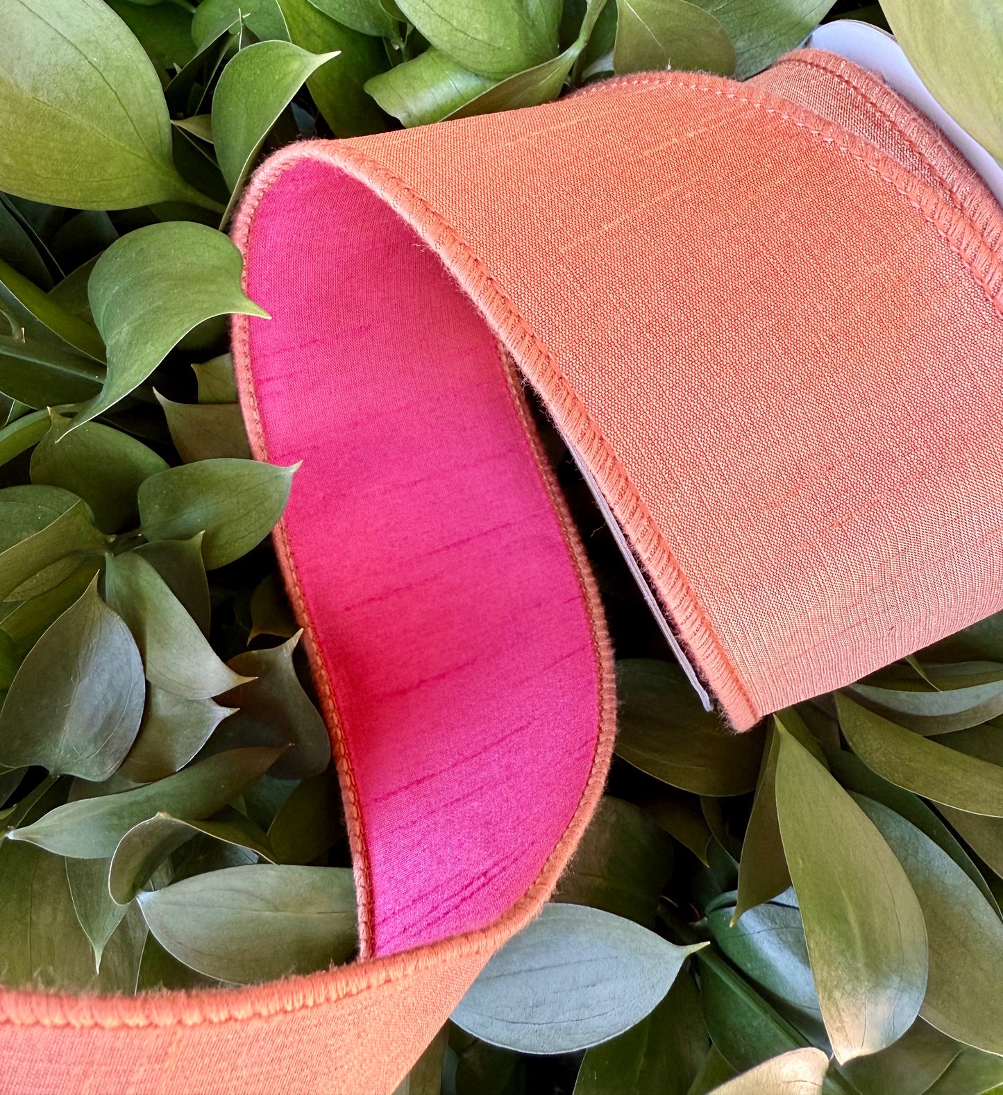 JME heavy wired ribbon. PEACH/PINK Two-Tone Solid